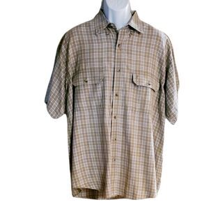 Browning Mens Yellow Brown Plaid Short sleeve Button down Shirt 100% Cotton XL